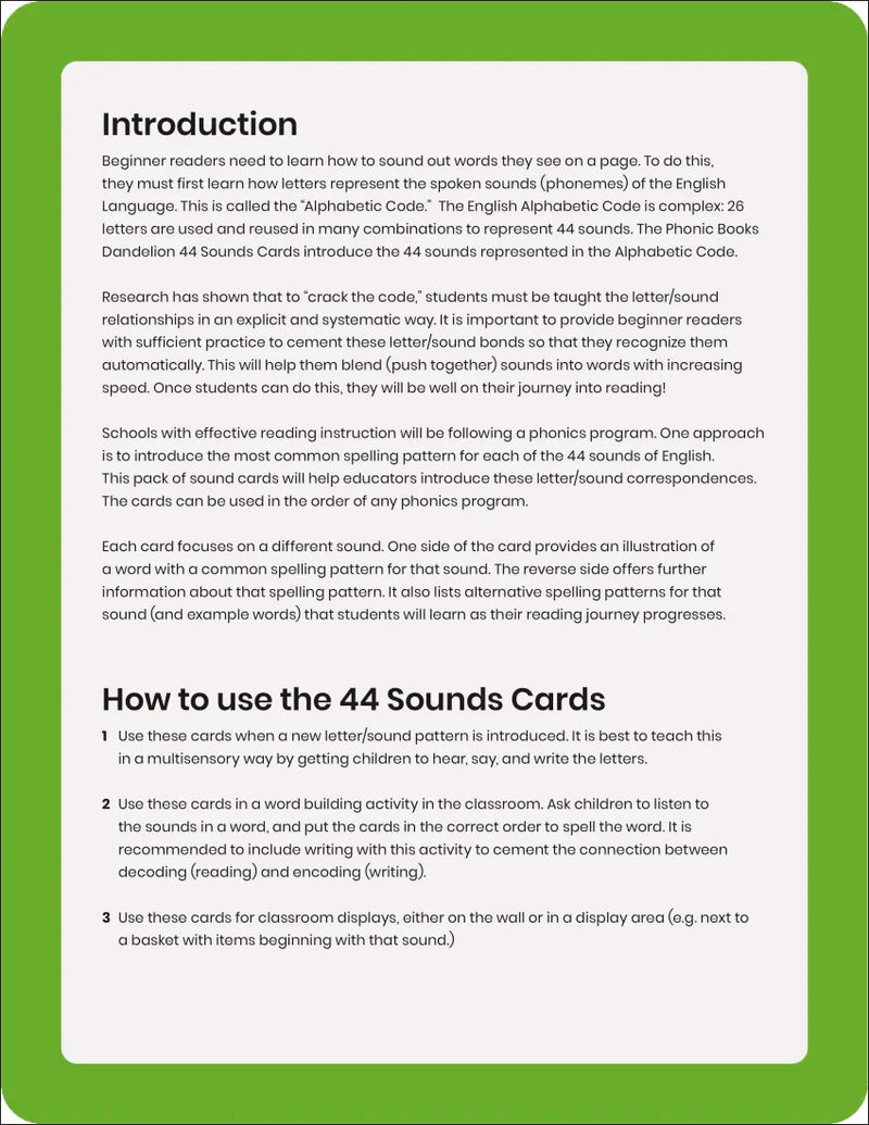 Phonic Books Dandelion 44 Sounds Cards US - Cards