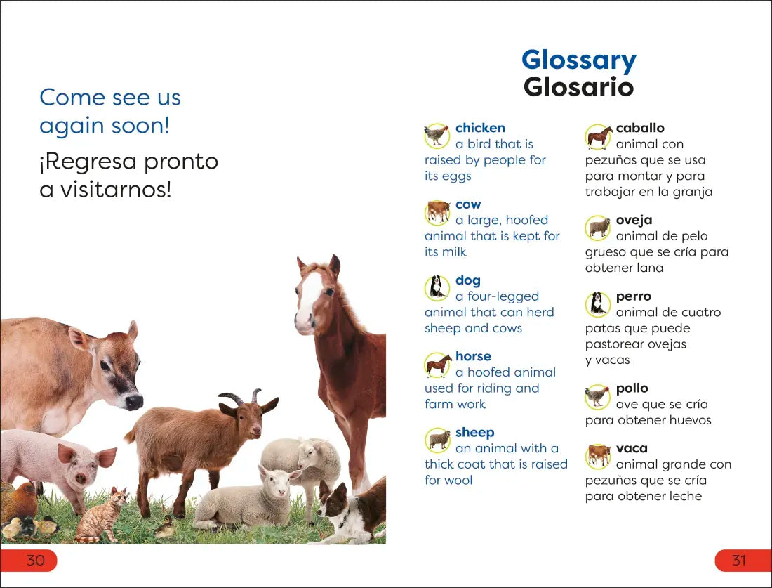 DK Super Readers Pre-Level English-Spanish Bilingual Farm Animals â€“ Los animales de la granja US - Hardback