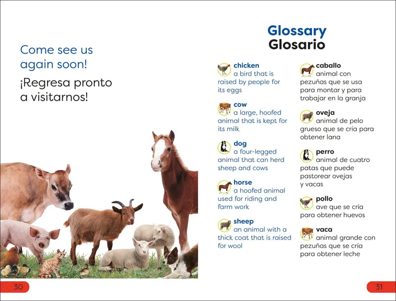 DK Super Readers Pre-Level English-Spanish Bilingual Farm Animals â€“ Los animales de la granja US - Hardback