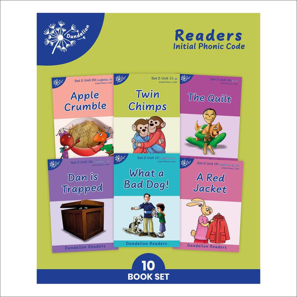 Phonic Books Dandelion Readers Set 2 Units 11-20 Twin Chimps (Two Letter Spellings sh, ch, th, ng, qu, wh, -ed, -ing, -le)-Children’s / Teenage fiction: School stories-買書書 BuyBookBook