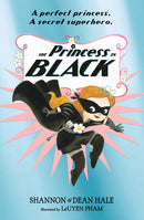 Book cover of 'The Princess in Black' with a character in a black mask and outfit against a light blue background.