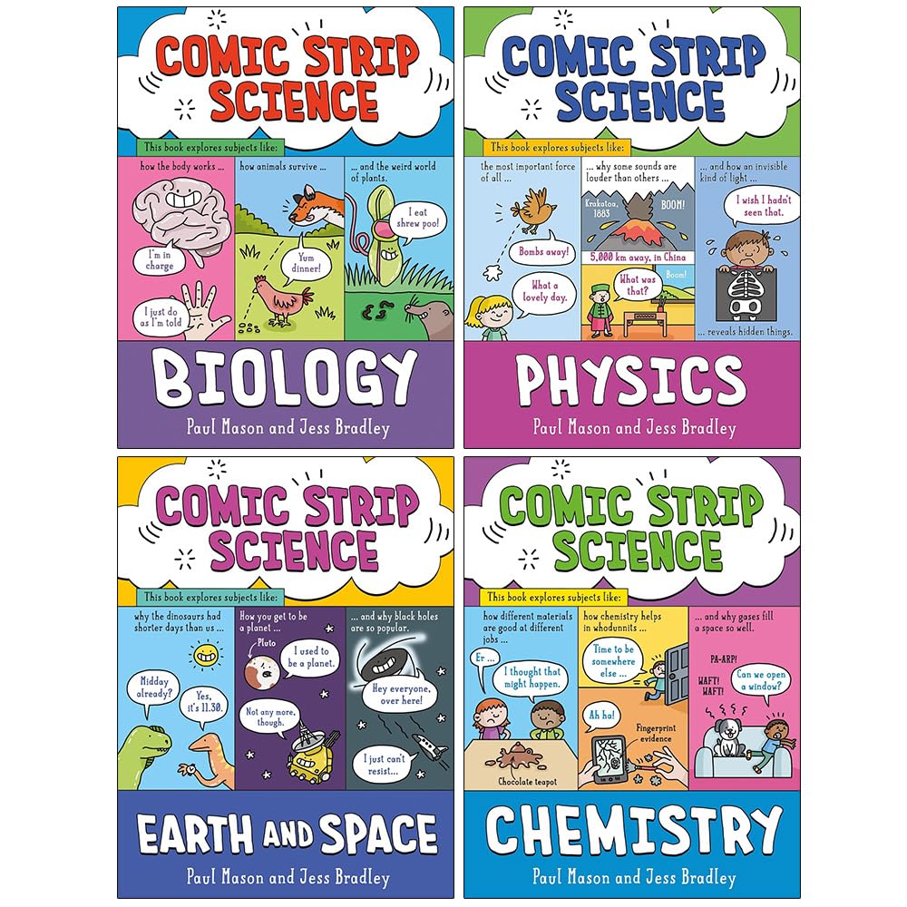 Comic Strip Science Series 4 Books Collection Set By Paul Mason (Biology, Physics, Earth and Space & Chemistry) cover image