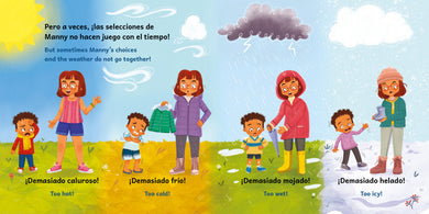 Manny y el tiempo hacen juego / Manny Matches the Weather (SPANISH BILINGUAL EDITION) interior 1 (ISBN 9781623546748)