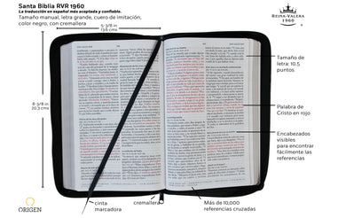 Biblia Reina Valera 1960 letra grande. Símil piel negra, cremallera, tamaño manual / Holy Bible RVR 1960. Handy Size, Large Print, Leathersoft, Zipp interior 3 (ISBN 9781644731000)