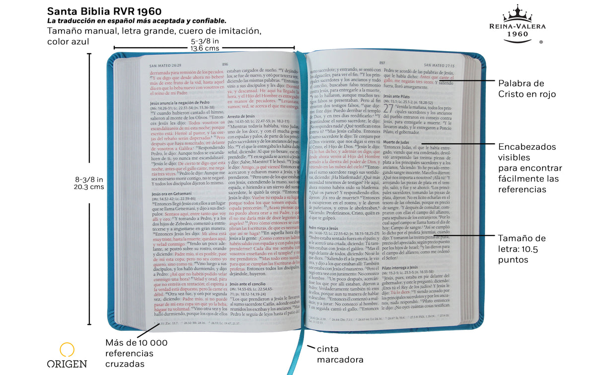 Biblia Reina Valera 1960 letra grande. Símil piel azul, tamaño manual / Spanish Holy Bible RVR 1960. Handy Size, Large Print, Blue Leathersoft interior 2 (ISBN 9781644731024)