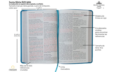 Biblia Reina Valera 1960 letra grande. Símil piel azul, tamaño manual / Spanish Holy Bible RVR 1960. Handy Size, Large Print, Blue Leathersoft interior 2 (ISBN 9781644731024)