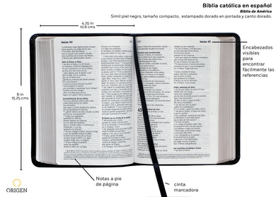 Biblia Católica en español. Símil piel negro, tamaño pequeño / Catholic Bible. Spanish-Language, Leathersoft, Black, Compact interior 1 (ISBN 9781644731628)