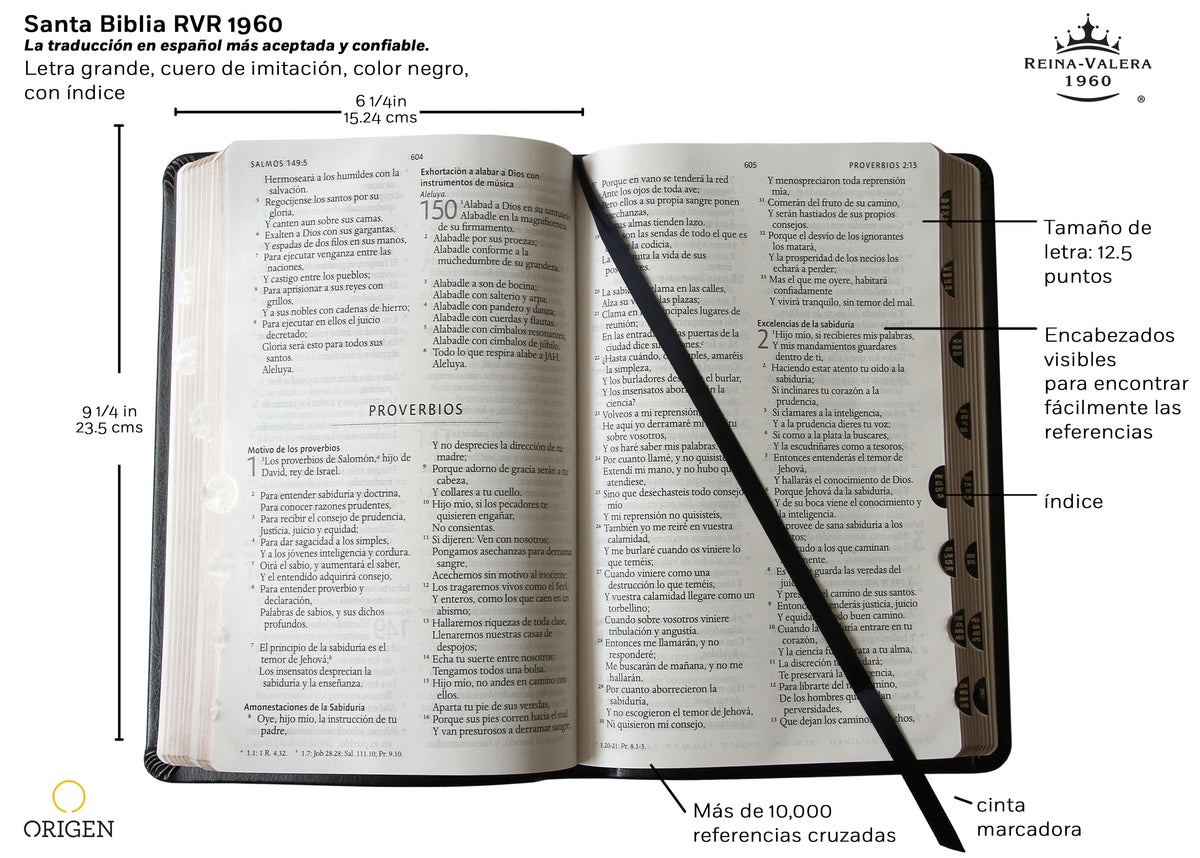 Biblia Reina Valera 1960 letra grande. Símil piel negro, índice, tamaño manual / Spanish Bible RVR 1960. Handy Size, Thumb Index, Large Print, Black Leath interior 3 (ISBN 9781644732168)