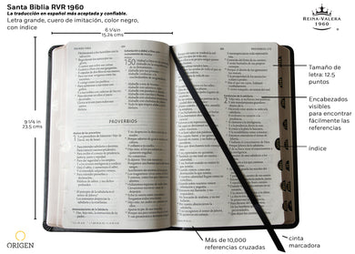 Biblia Reina Valera 1960 letra grande. Símil piel negro, índice, tamaño manual / Spanish Bible RVR 1960. Handy Size, Thumb Index, Large Print, Black Leath interior 3 (ISBN 9781644732168)