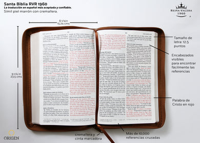 Biblia Reina Valera 1960 Tamaño grande, letra grande piel canela con cremallera / Spanish Holy Bible RVR 1960. Large Size Large Print Brown Leather with Zipper interior 1 (ISBN 9781644732205)