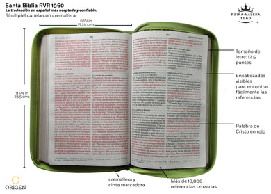 Biblia Reina Valera 1960 Tamaño grande, letra grande piel verde con cremallera / Spanish Holy Bible RVR 1960. Large Size, Large Print Green Leather with Zippe interior 2 (ISBN 9781644732212)