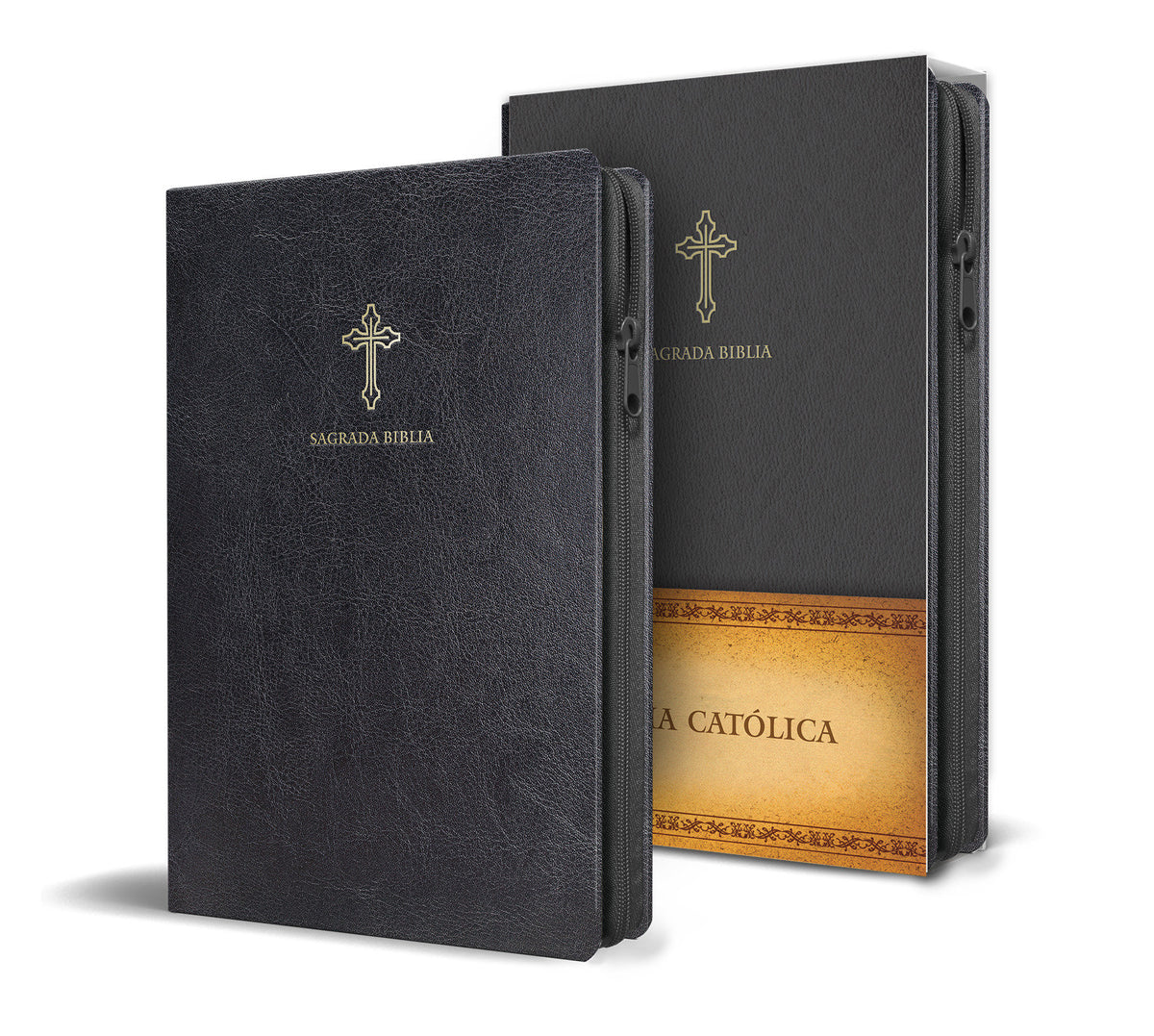 Biblia Católica en español. Símil piel negro, con cremallera, tamaño compacto / Catholic Bible. Spanish-Language, Leathersoft, Black, Zipper Compact cover (ISBN 9781644732991)