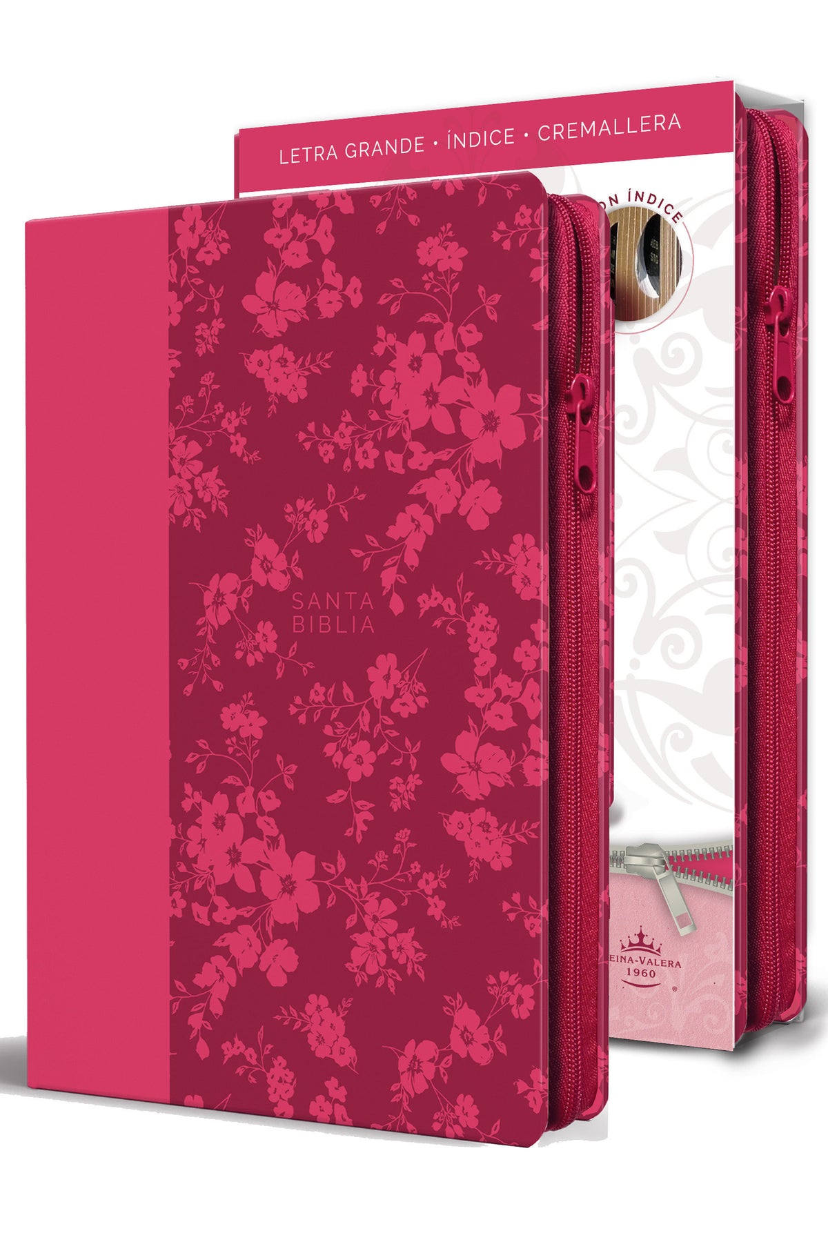 Biblia Reina Valera 1960 letra grande. Símil piel fucsia, cremallera, índice, manual / Spanish Bible RVR 1960. Handy Size, Large Print, Leathersoft cover (ISBN 9781644733851)