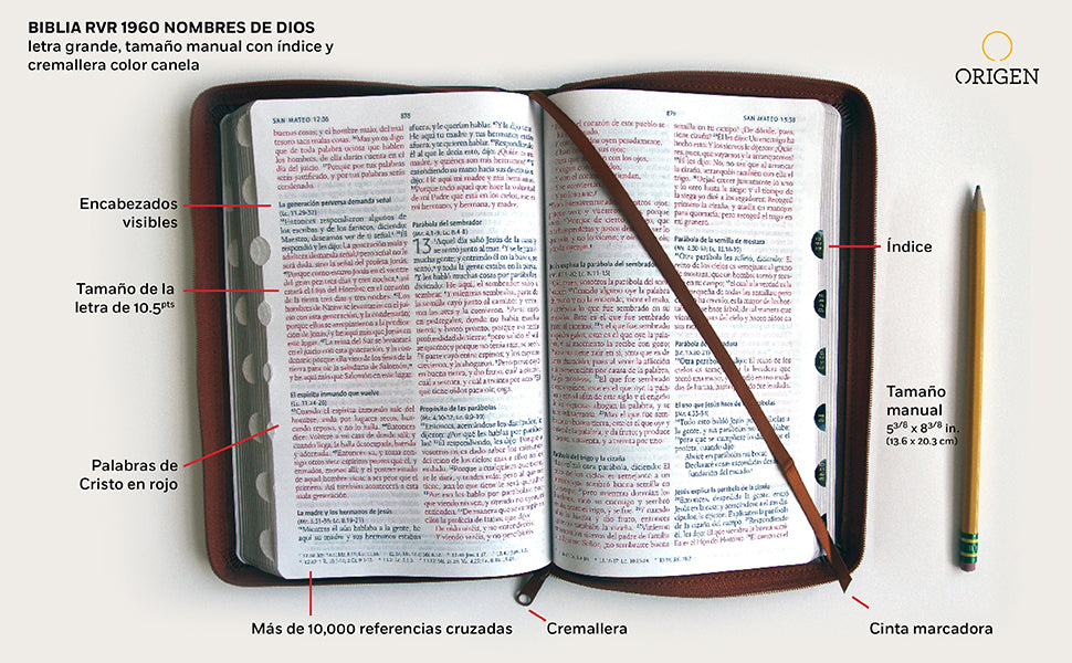 Biblia RVR 1960 letra grande tamaño manual cremallera e índice canela nombres de Dios / Spanish Bible RV60 Handy Size Large Print Brown Names of God Index Zi interior 1 (ISBN 9781644736715)