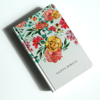 Biblia Reina Valera 1960 tamaño manual, tapa dura, flores rosadas / Spanish Bible RVR 1960 Handy Size, LP, HC, pink flowers interior 2 (ISBN 9781644737149)