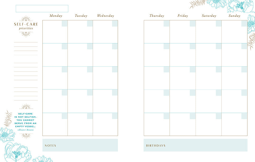 Self-Care 12-Month Undated Planner inside page 2