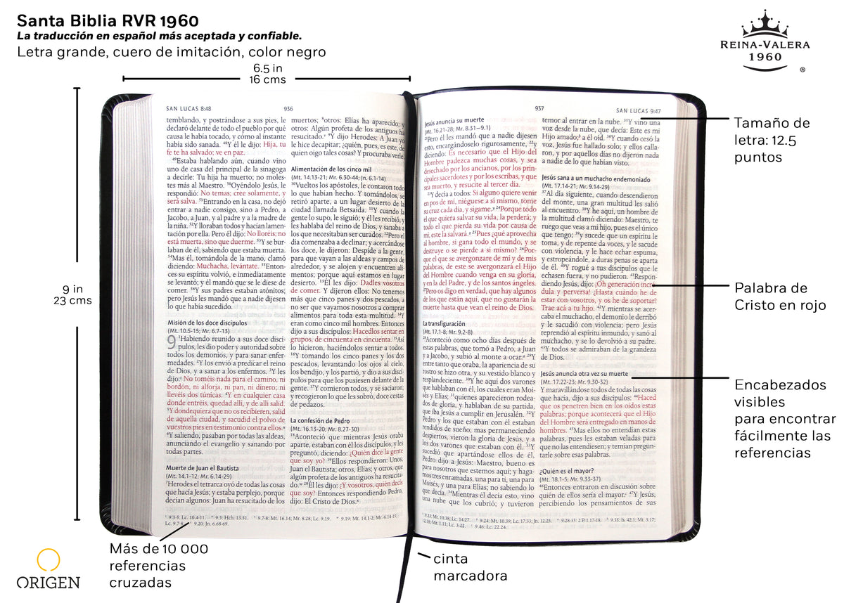 RVR60 Biblia tamaño grande, letra grande, piel negra / Reina Valera 1960 Bible Large size, large print, black leather interior 1 (ISBN 9781949061581)