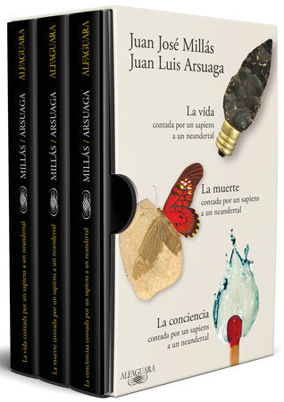 Cover of Estuche La vida, La muerte y La conciencia contadas por un sapiens a un neandertal / Life, Death, Conscience as Told by a Sapiens to a Neanderthal, Boxed Set (ISBN 9788410299252)