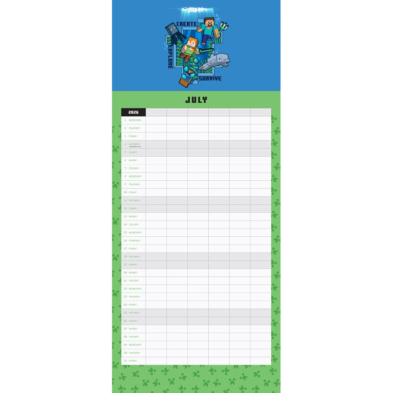 2026 Minecraft Family Wall Planner inside page 1
