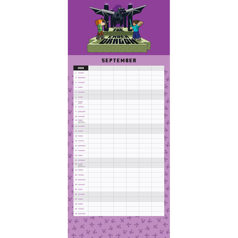 2026 Minecraft Family Wall Planner inside page 2