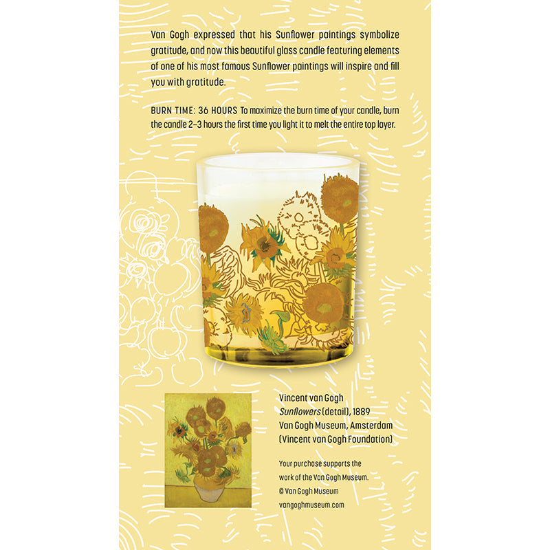 Van Gogh Sunflowers Unscented Glass Candle inside page 2