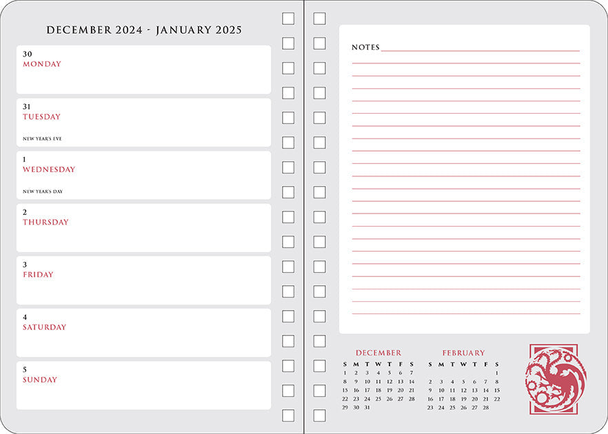 2025 House of the Dragon 13-Month Weekly Planner inside page 3
