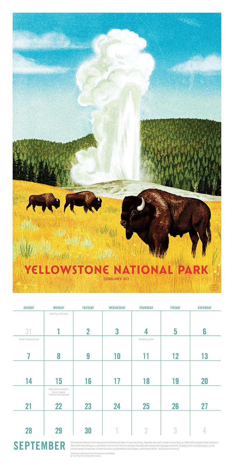 2025 The Art of the National Parks Wall Calendar inside page 2