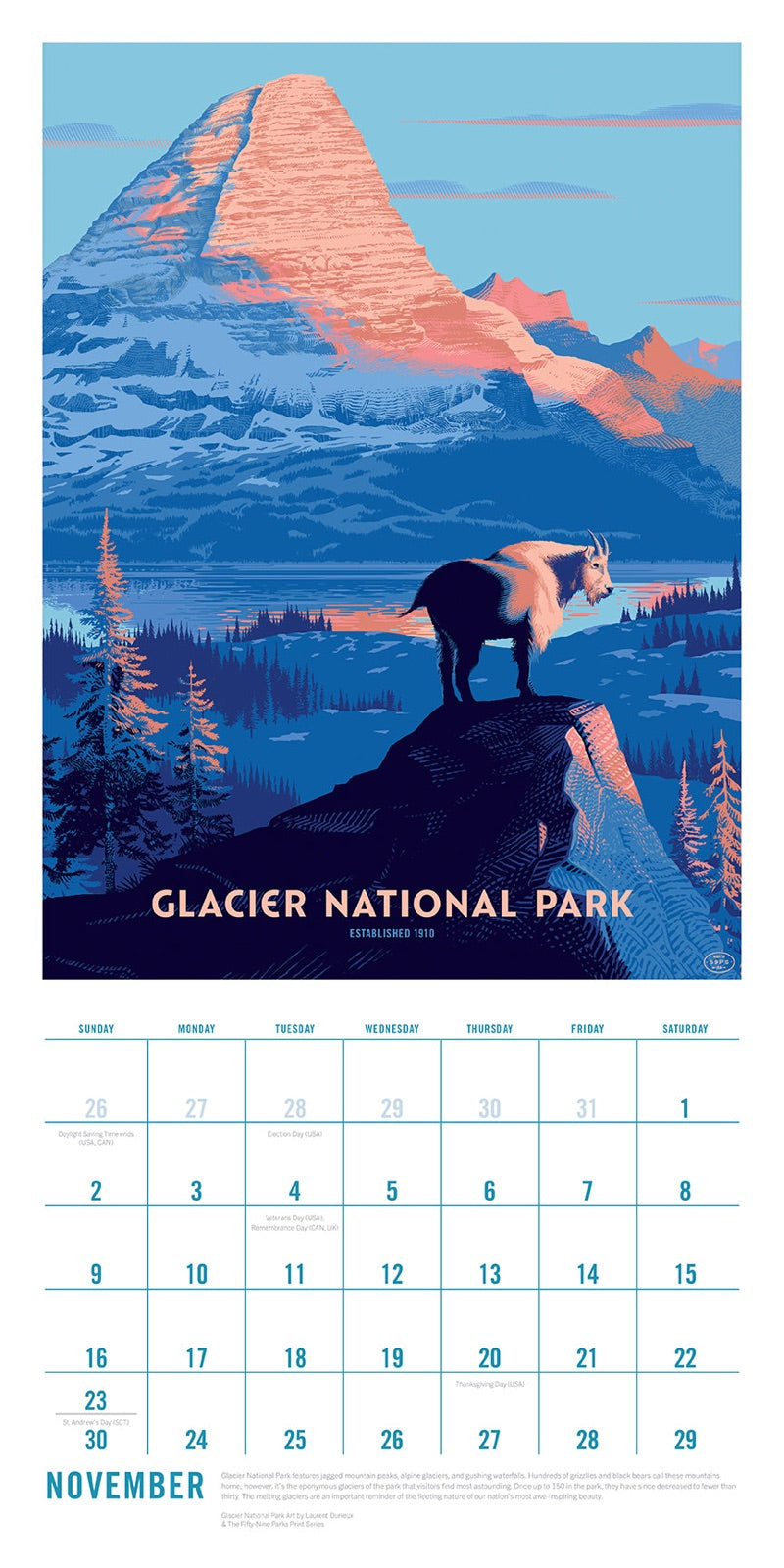 2025 The Art of the National Parks Wall Calendar inside page 4