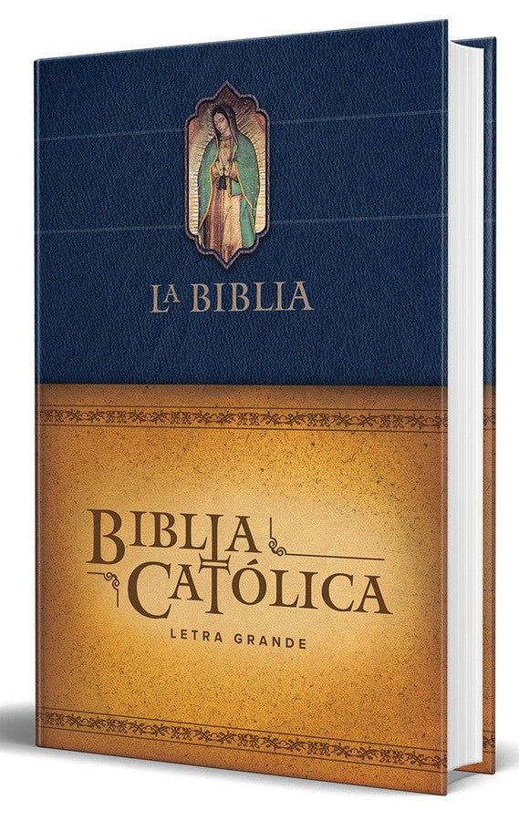 Biblia Católica letra grande, tapa dura azul con la Virgen de Guadalupe / The Ca tholic Bible: Large print edition. Leather-look hardcover, blue color-Bibles-買書書 BuyBookBook