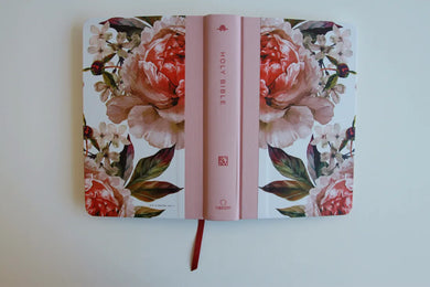 KJV Holy Bible, Large Print Medium Format, Pink Cloth Hardcover with Floral Design, Ribbon Marker, Red Letter US - Hardback