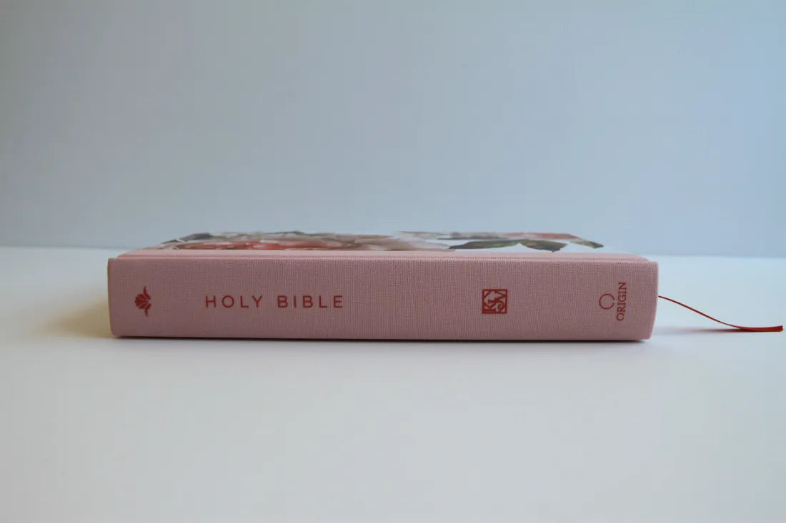 KJV Holy Bible, Large Print Medium Format, Pink Cloth Hardcover with Floral Design, Ribbon Marker, Red Letter US - Hardback