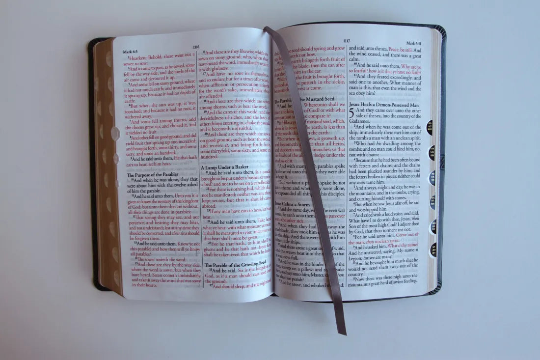KJV Holy Bible, Large Print Medium format, Gray Faux Leather with Ribbon Marker, Red Letter, thumb Index US - Paperback / softback