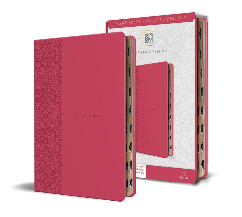 KJV Holy Bible, Large Print Medium format, Fuchsia Faux Leather w/Ribbon Marker, Red Letter, thumb Index