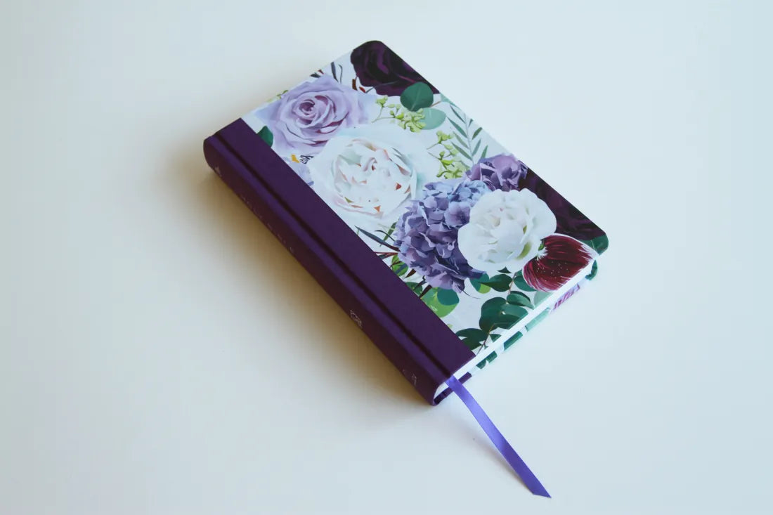 KJV Holy Bible, Large Print Medium Format, Purple Cloth Hardcover with Floral Design, Ribbon Marker, Red Letter US - Hardback