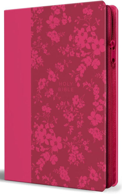 KJV Holy Bible, Large Print Handy Size, Fuchsia Premium Imitation Leather w/Ribbon Marker, Red Letter, Zipper US - Paperback / softback