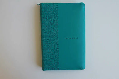King James Version (KJV) Holy Bible Large Print, Handy Size, Aquamarine Premium Imitation Leather Cover with Zipper, Red Letter Edition, Ribbon Marker US - Paperback / softback