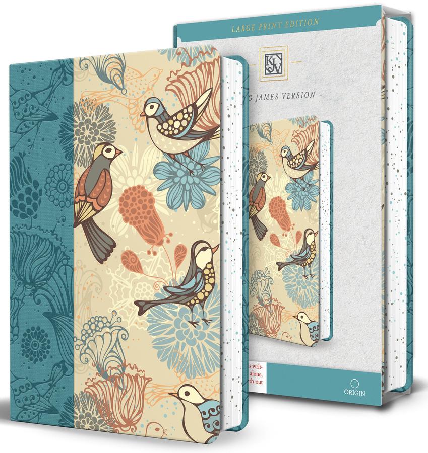 KJV Holy Bible, Large Print Medium format, Blue with Birds Faux Leather w/ Ribbon Marker, Red Letter-Religion and beliefs-買書書 BuyBookBook