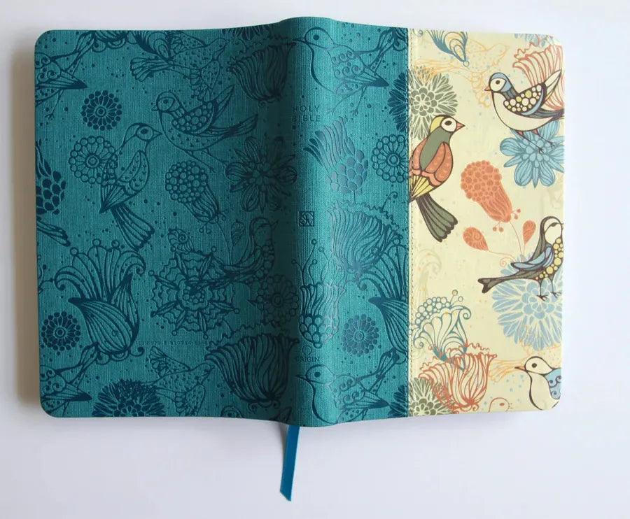 KJV Holy Bible, Large Print Medium Format, Blue with Birds Faux Leather w/ Ribbon Marker, Red Letter US - Paperback / softback