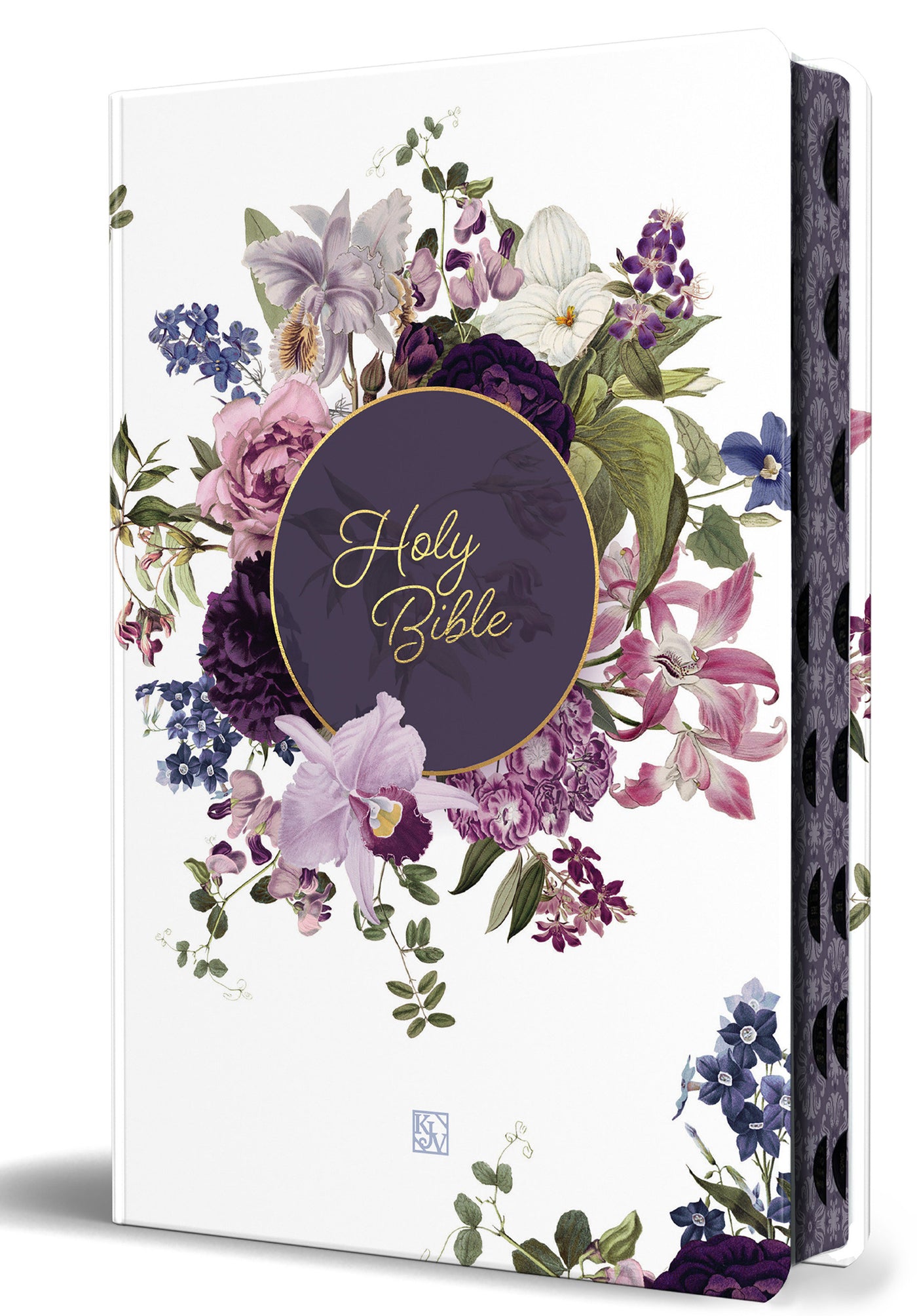 KJV Holy Bible, Large Print Handy Size format, Hardcover, Purple flower, page edge design, Thumb Index, Ribbon Marker, and Red Letter / KJV Holy Bible, Large