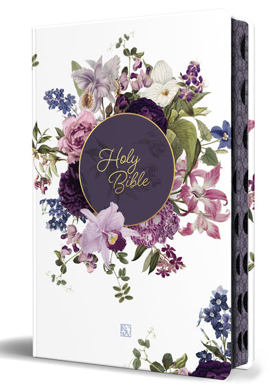 KJV Holy Bible, Large Print Handy Size format, Hardcover, Purple flower, page edge design, Thumb Index, Ribbon Marker, and Red Letter / KJV Holy Bible, Large