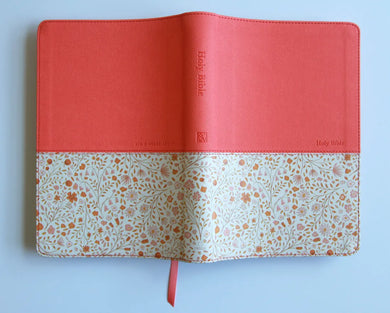 KJV Holy Bible, Large Print Handy Size format, 2 Piece Pink Floral Leathersoft with Ribbon Marker, Red Letter, Thumb Index US - Hardback