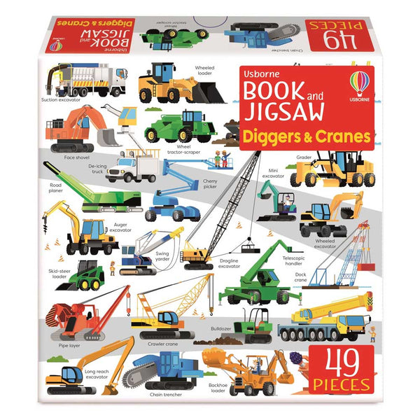 Diggers and Cranes (Usborne Book and Jigsaw) (49 pcs)-Activity: 拼砌玩具 Jigsaw & Toy-買書書 BuyBookBook