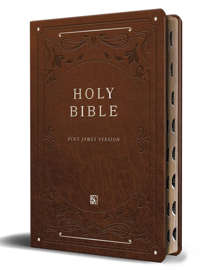 KJV Holy Bible, Giant Print Thinline Large format, Brown Premium Imitation Leath er with Ribbon Marker, Red Letter, and Thumb Index-Bibles-買書書 BuyBookBook