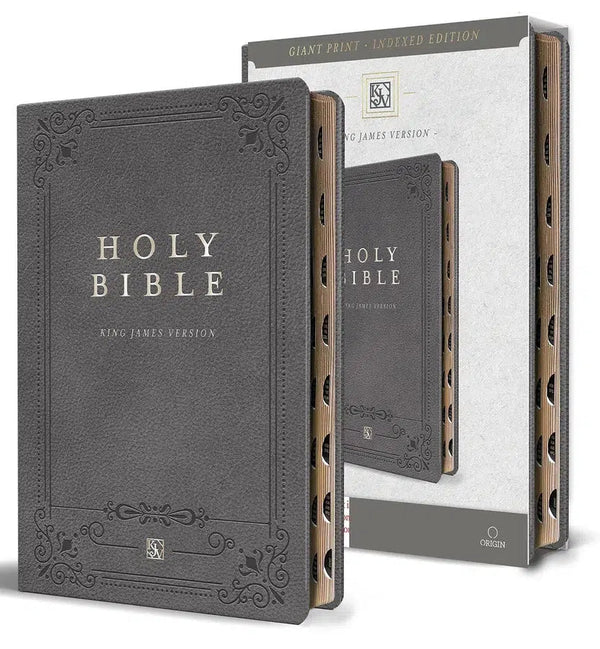 KJV Holy Bible, Giant Print Thinline Large format, Gray Premium Imitation Leathe r with Ribbon Marker, Red Letter, and Thumb Index-Bibles-買書書 BuyBookBook