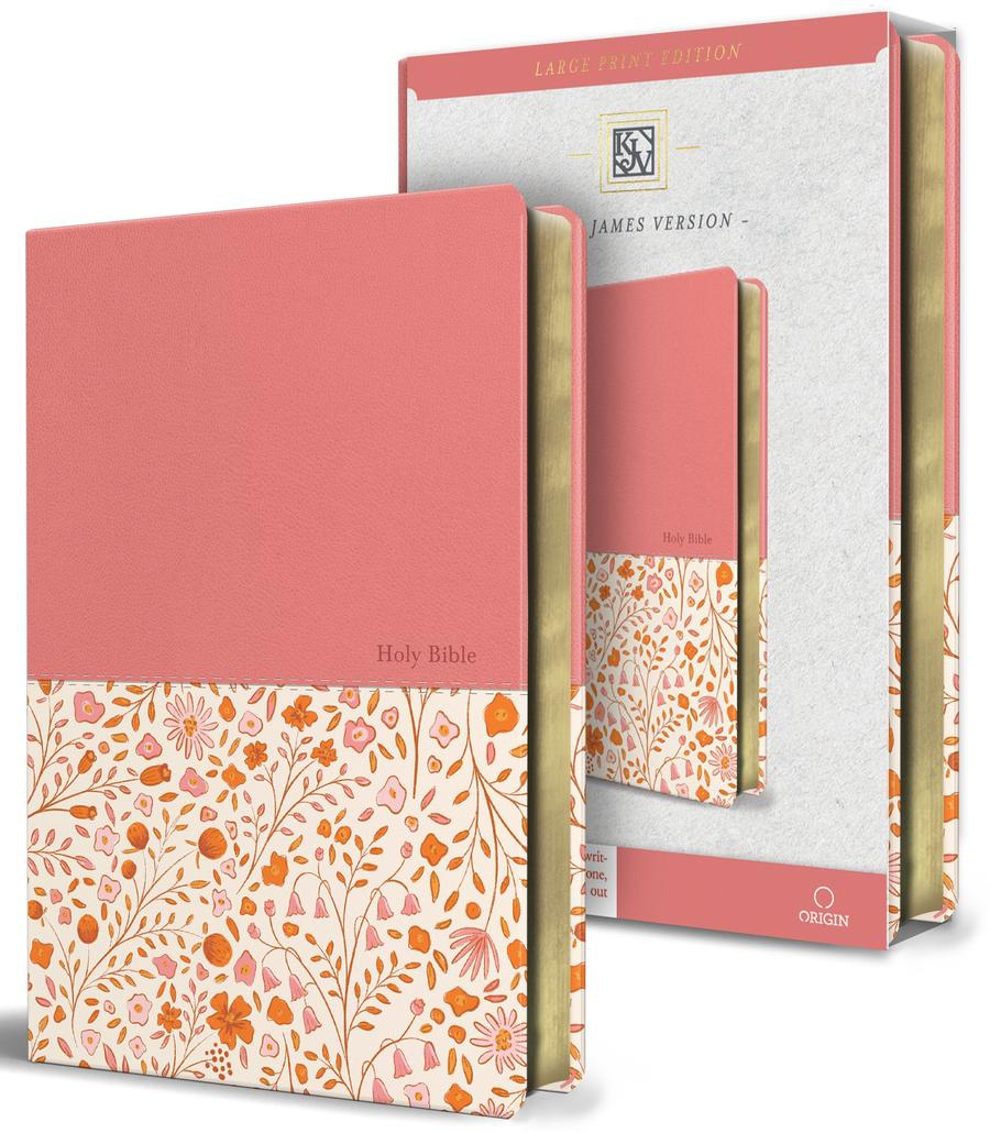KJV Holy Bible, Large Print Handy Size format, 2 Piece Pink Floral Leathersoft with Ribbon Marker, Red Letter-Religion and beliefs-買書書 BuyBookBook