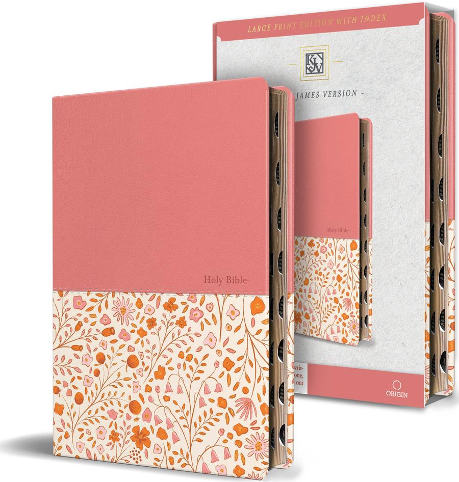 KJV Holy Bible, Large Print Handy Size format, 2 Piece Pink Floral Leathersoft with Ribbon Marker, Red Letter, Thumb Index-Religion and beliefs-買書書 BuyBookBook