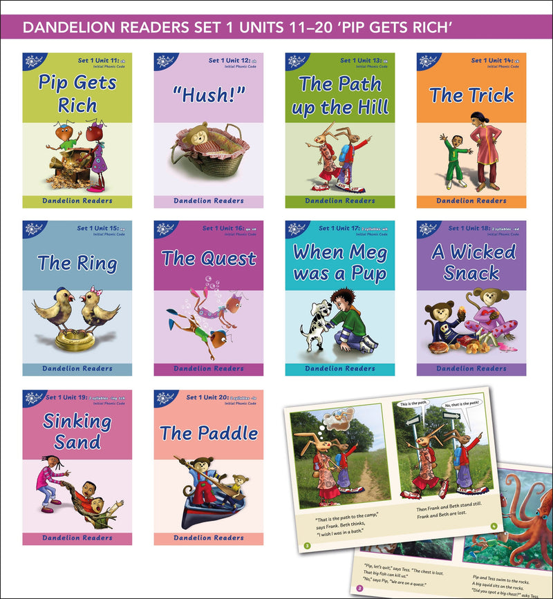 Phonic Books Dandelion Readers Set 1 Units 11-20 (Two-letter spellings sh, ch, th, ng, qu, wh, -ed, -ing, le)-Language and Linguistics-買書書 BuyBookBook