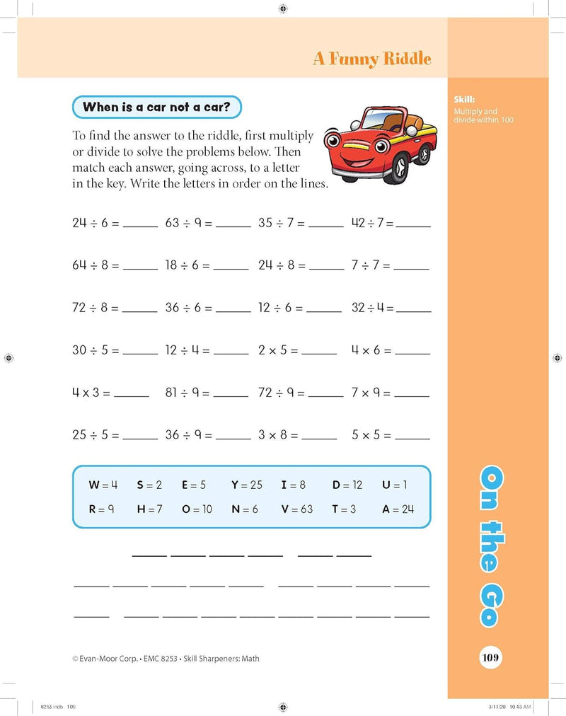 Skill Sharpeners: Math (Grade 3) (Evan-Moor)-Activity: 學習補充 Learning & Supplemental-買書書 BuyBookBook