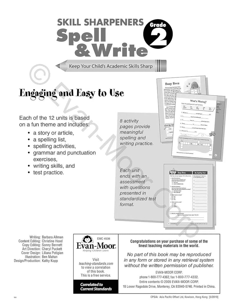 Skill Sharpeners: Spell & Write (Grade 2) (Evan-Moor)-Activity: 學習補充 Learning & Supplemental-買書書 BuyBookBook