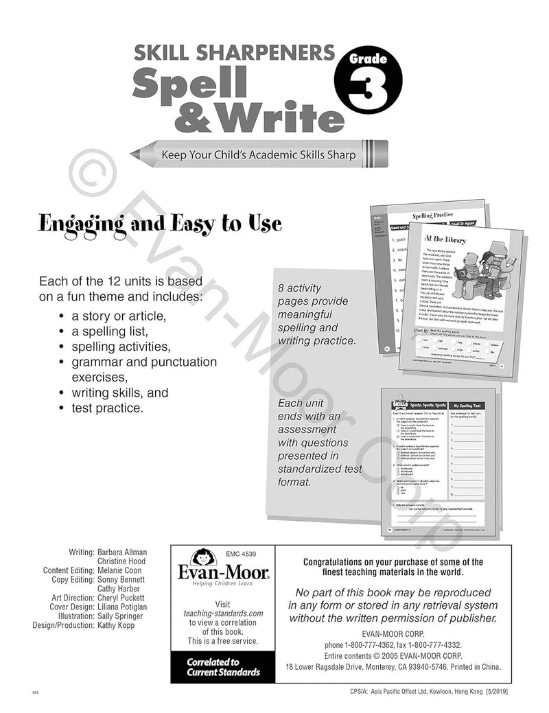 Skill Sharpeners: Spell & Write (Grade 3) (Evan-Moor)-Activity: 學習補充 Learning & Supplemental-買書書 BuyBookBook